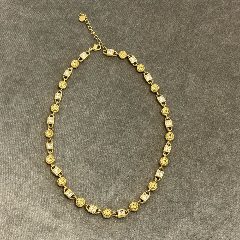 Fifth Avenue Collection Gold Tone Light Green Clear Crystal Rhinestone Necklace